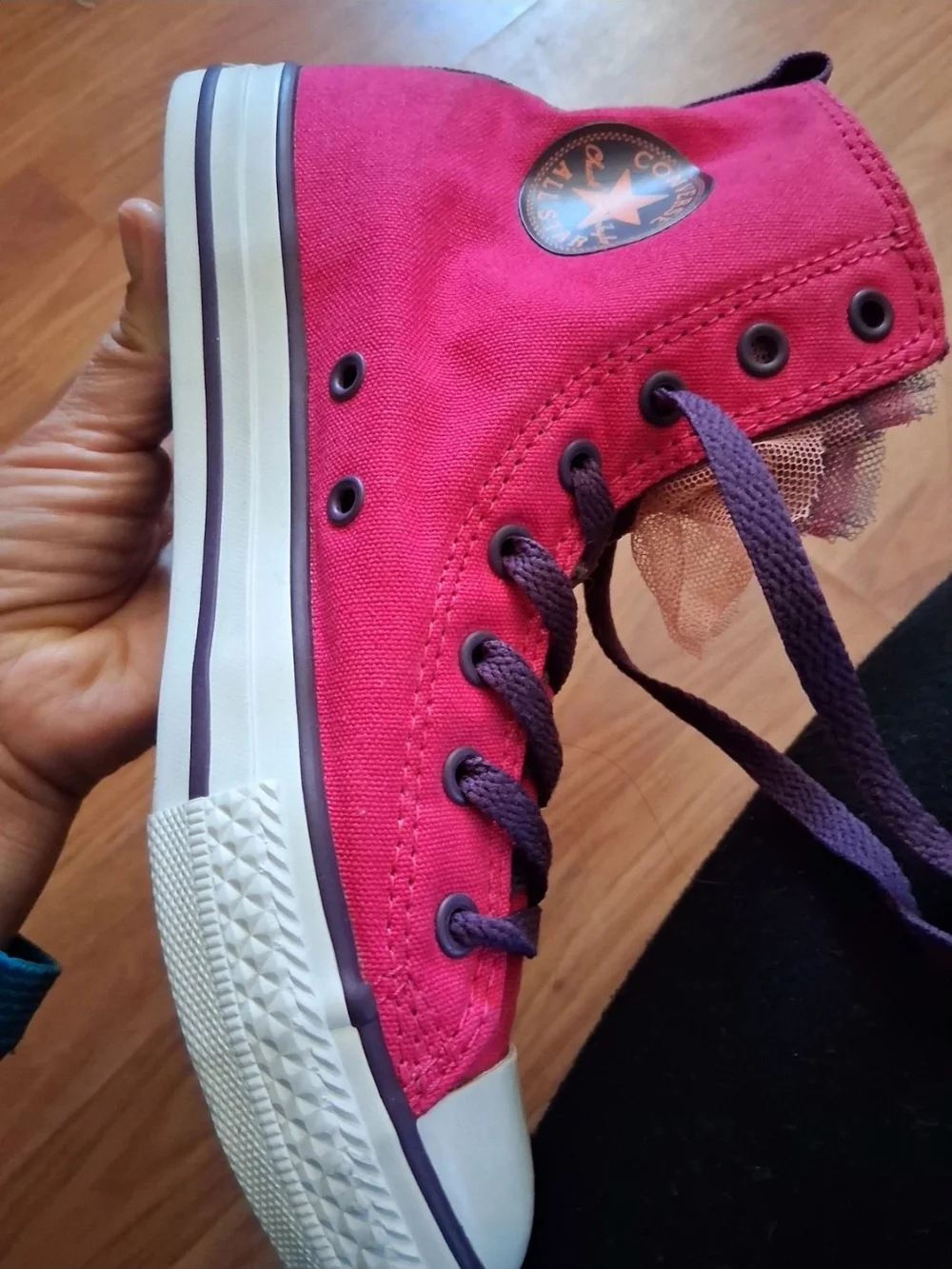 Converse Kids' Bright Pink High-Top Sneakers with Purple Laces